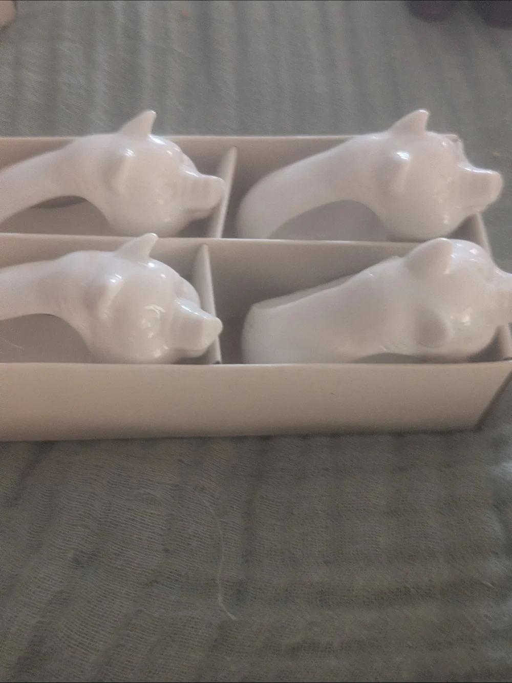 Antique Shaffer Pig Shape Napkin Ring Set - White Ceramic